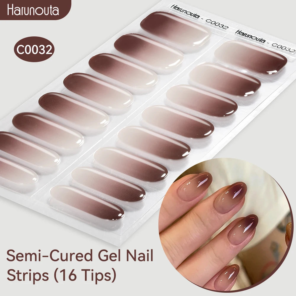 Gradient Auroras Semi Cured Sparkly Gel Nail Strips with UV/LED Nail Lamps