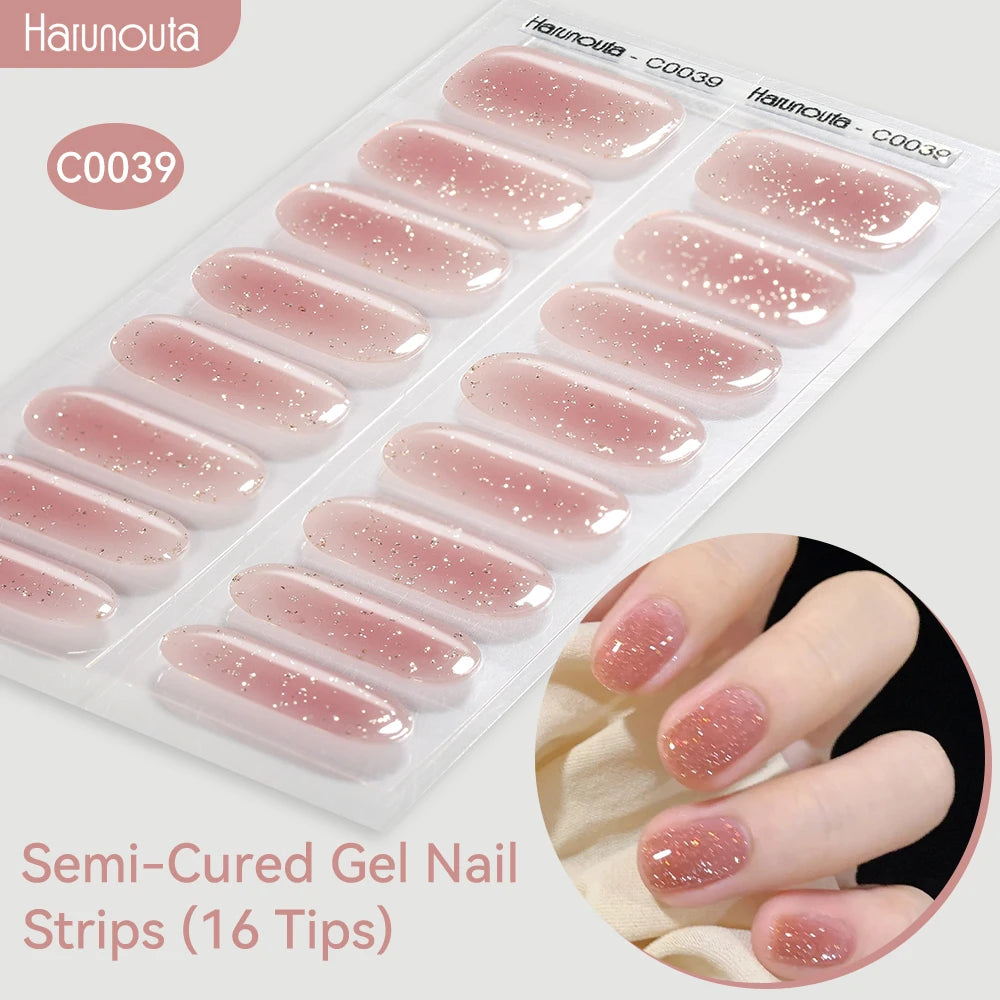Gradient Auroras Semi Cured Sparkly Gel Nail Strips with UV/LED Nail Lamps