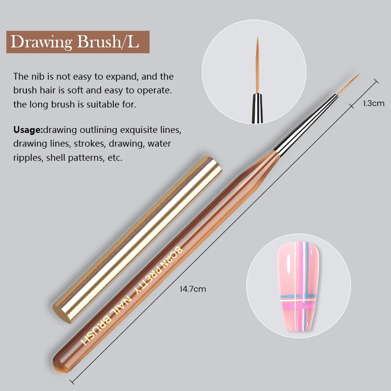 BORN PRETTY Nail Art Brush 9 Sizes  Nail Art Manicure Tool