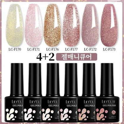 LILYCUTE 7ml 6pc Glitter Gel Nail Polish Set V