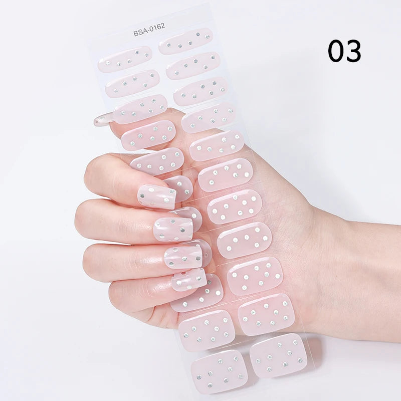 22 Tips Gradient Colorful Semi-cured Gel Nail Strips Luminous Full Cover