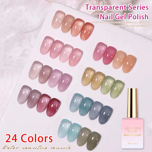 Vendeeni 24 Colors Jelly Transparent Gel Nail Polish 15ml