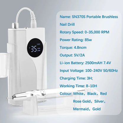 35000 RPM Cordless Brushless 85W Electric Nail Drill