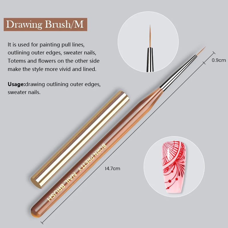 BORN PRETTY Nail Art Brush 9 Sizes  Nail Art Manicure Tool