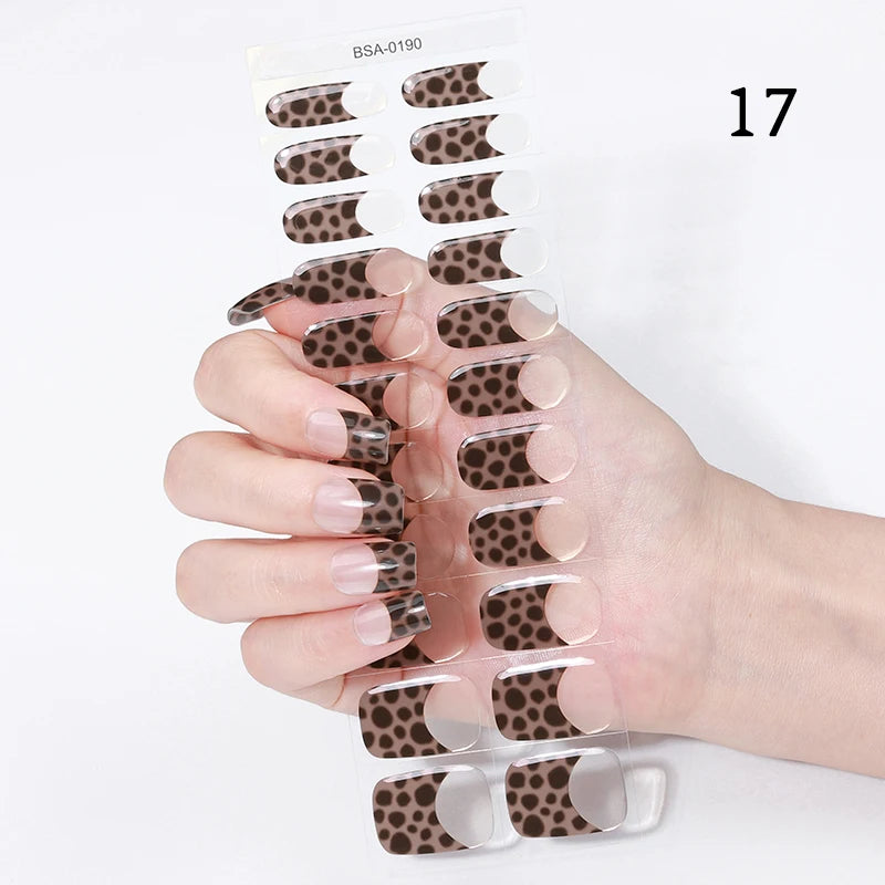 22 Tips Gradient Colorful Semi-cured Gel Nail Strips Luminous Full Cover