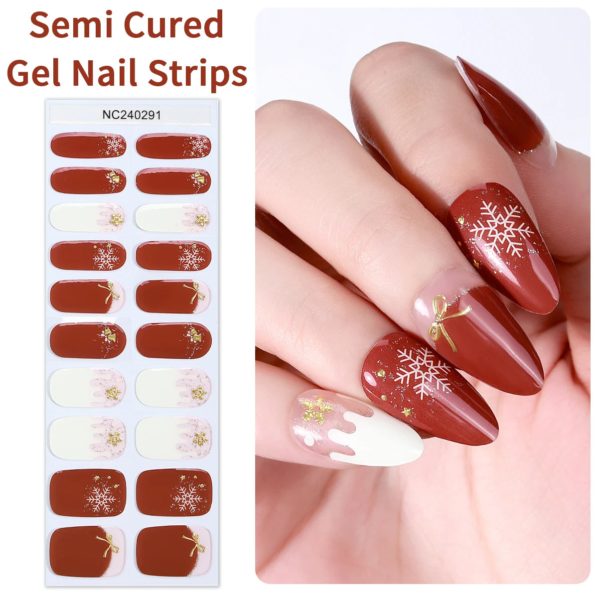 20 Tips Christmas Luminous Semi-Cured Gel Nail Strips