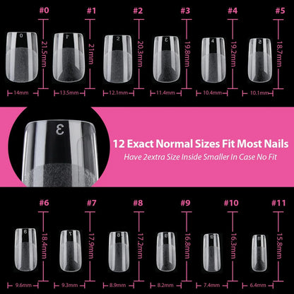 120Pcs Long Clear Various Size Nail Tips for Acrylic Nails