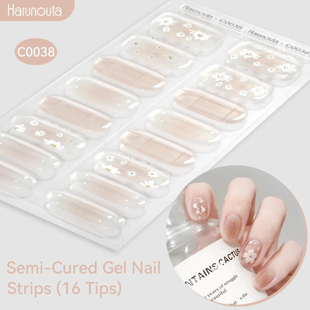 Gradient Auroras Semi Cured Sparkly Gel Nail Strips with UV/LED Nail Lamps