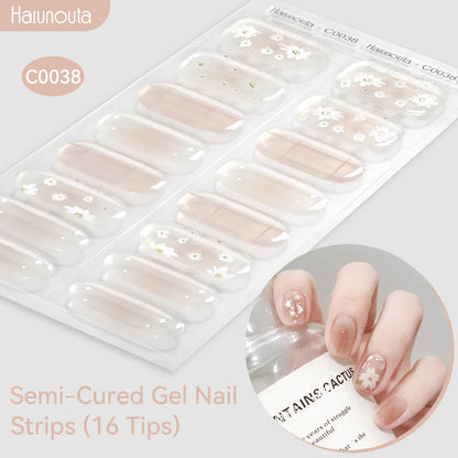 Gradient Auroras Semi Cured Sparkly Gel Nail Strips with UV/LED Nail Lamps