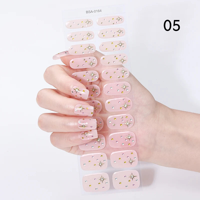 22 Tips Gradient Colorful Semi-cured Gel Nail Strips Luminous Full Cover