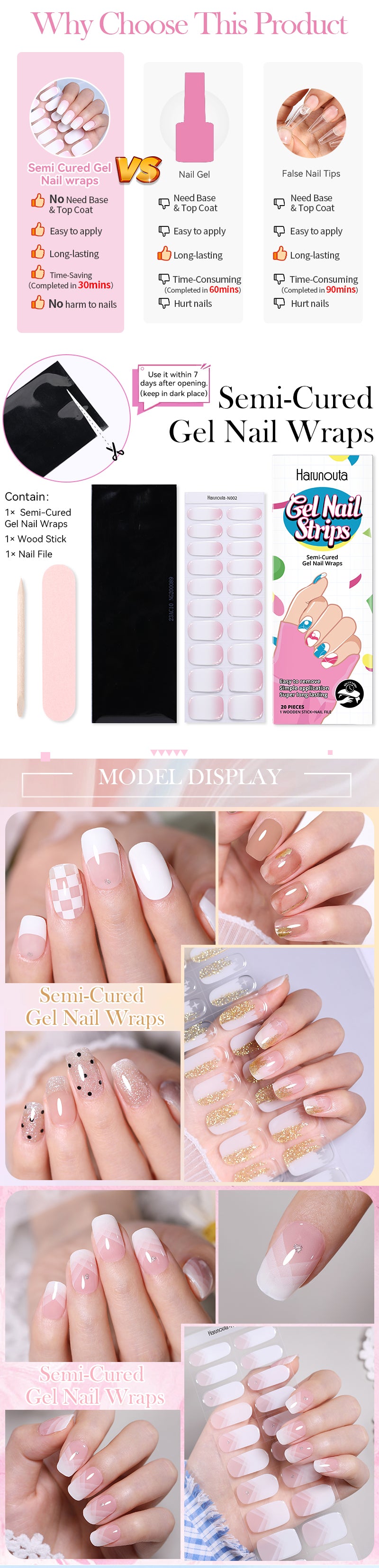 1 Sheet White French Semi-Cured Gel Nail Strips