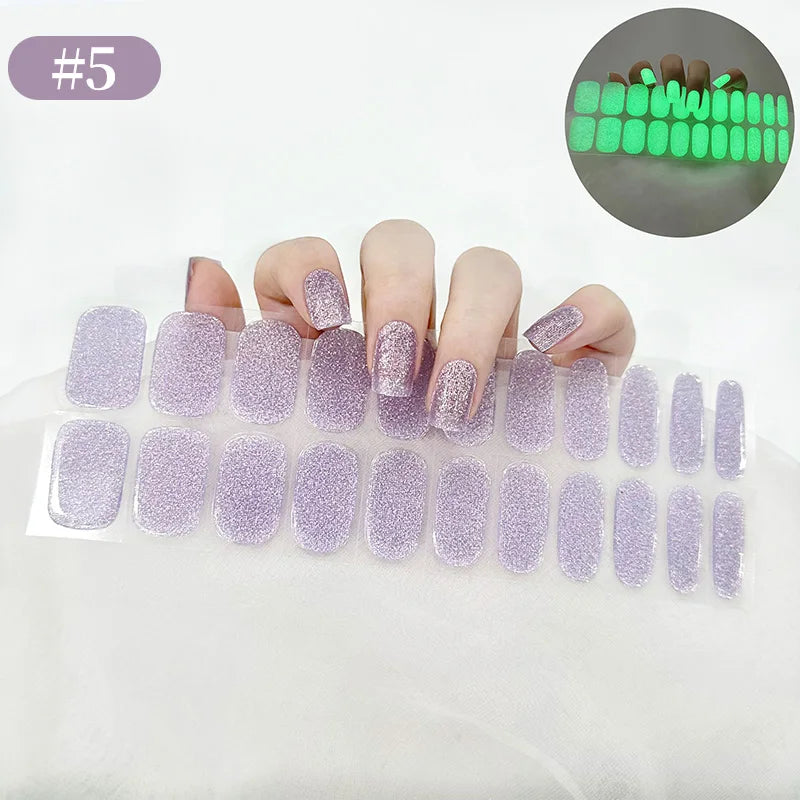 22 Tips Gradient Colorful Semi-cured Gel Nail Strips Luminous Full Cover
