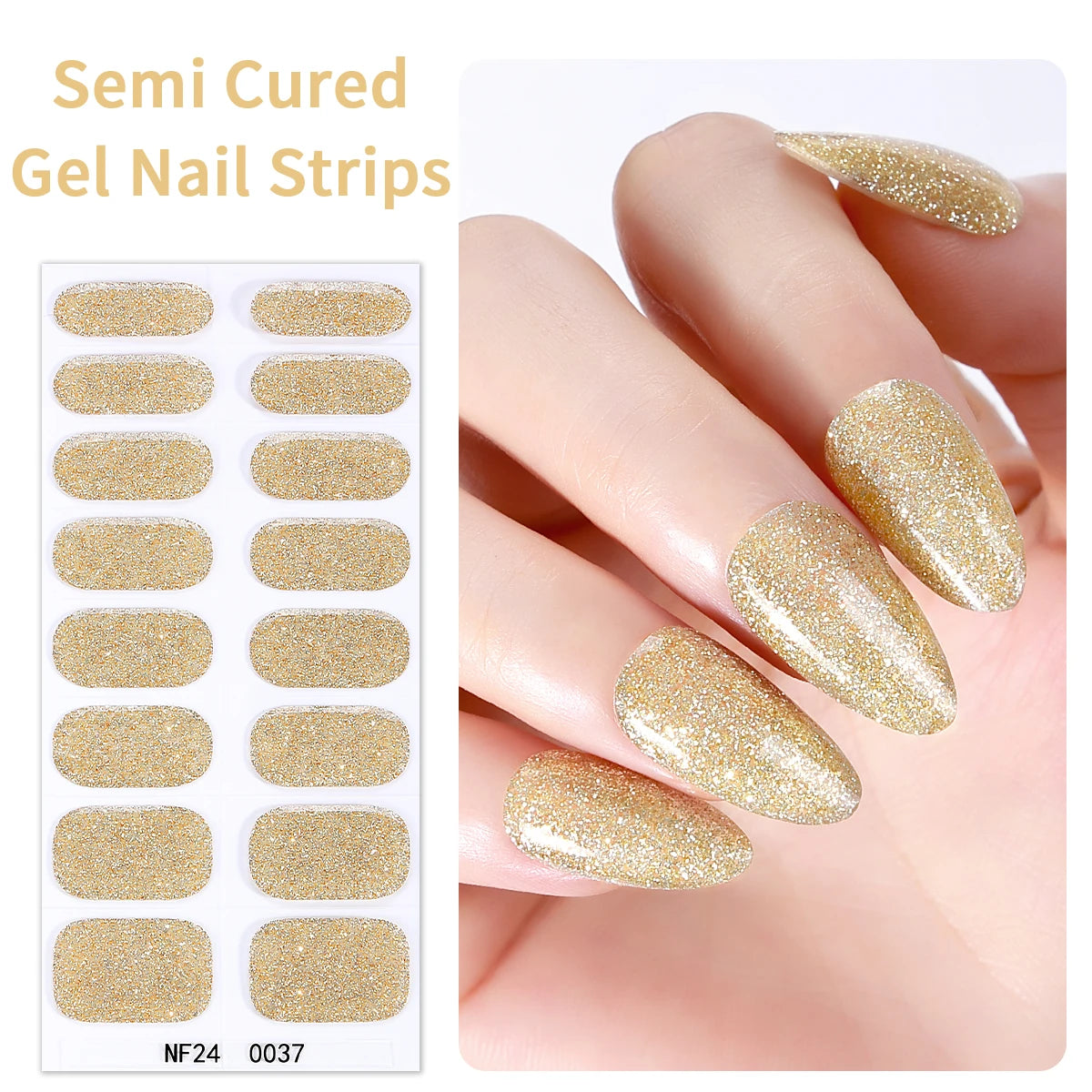 16 Tips Gradient Semi Cured Gel Nail Strips Shinning Cat Eye