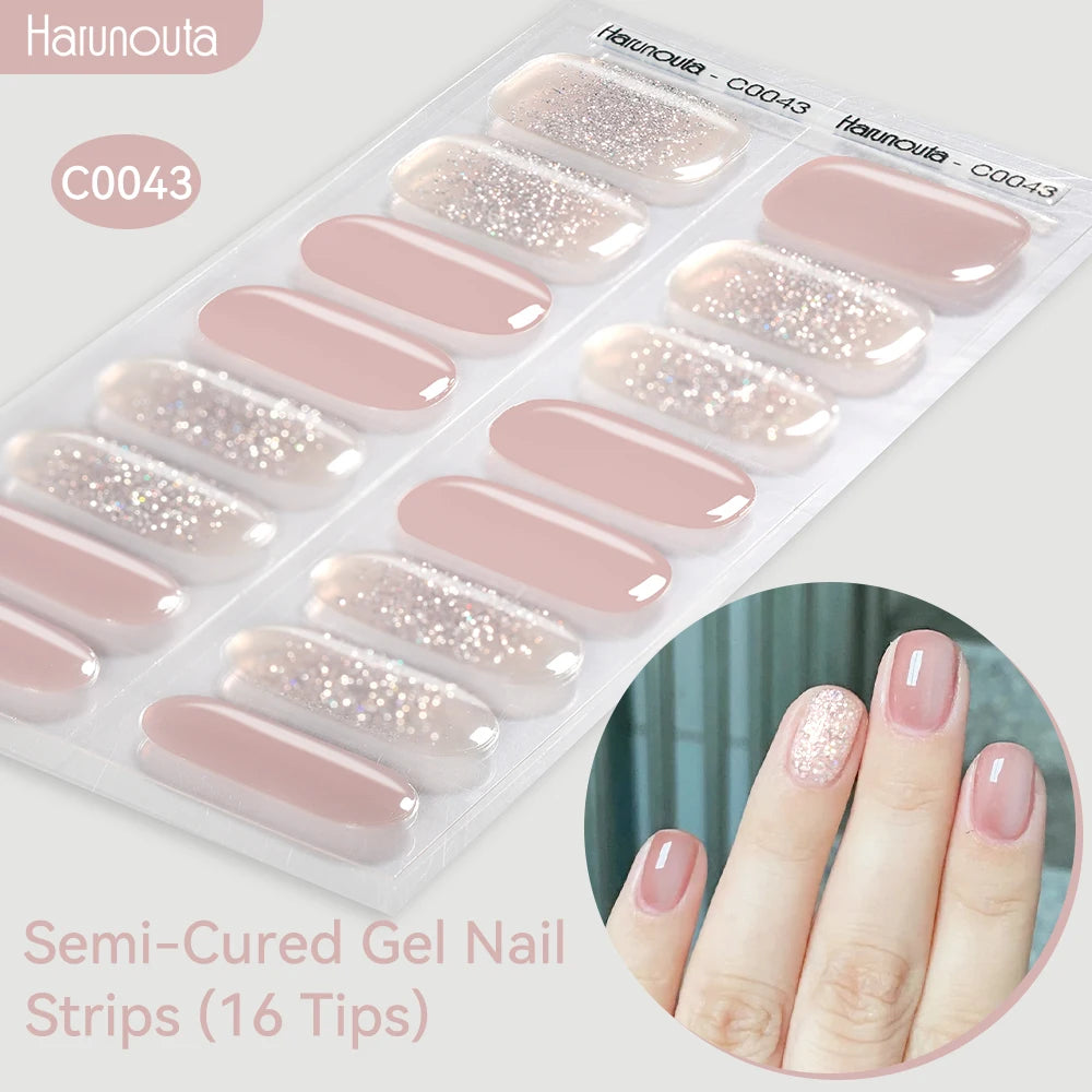 Gradient Auroras Semi Cured Sparkly Gel Nail Strips with UV/LED Nail Lamps