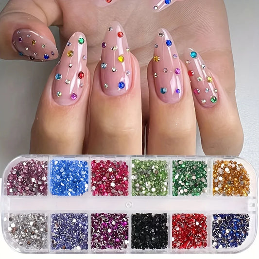 12 Grid Shimmering Crystal Nail Art Rhinestones/Flatback Colorful Gemstones