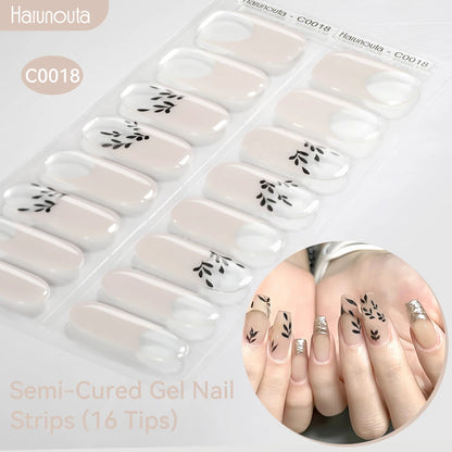 Gradient Auroras Semi Cured Sparkly Gel Nail Strips with UV/LED Nail Lamps