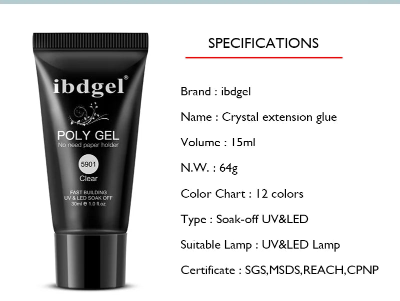 PoliGel 30ml  UV Gel Nail Polish LED 12 Colors