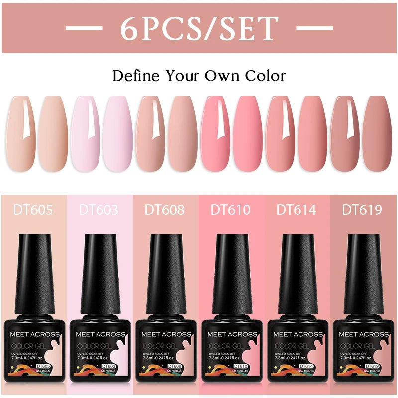 MEET ACROSS 6Pcs/Set 7.3ml Gel Nail Polish For Nails