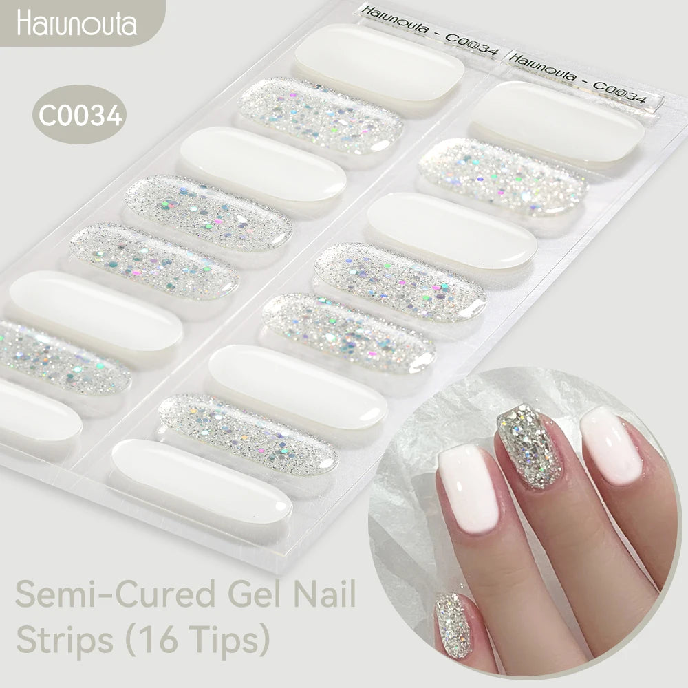 Gradient Auroras Semi Cured Sparkly Gel Nail Strips with UV/LED Nail Lamps