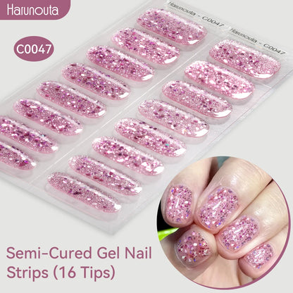 Gradient Auroras Semi Cured Sparkly Gel Nail Strips with UV/LED Nail Lamps