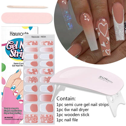 4pcs/set Sparkling Semi Cured Gel Nail Strips with Nail Dry Holographics