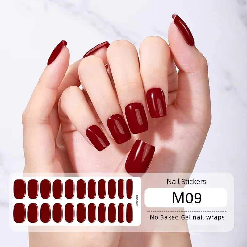 22 Tips Gradient Colorful Semi-cured Gel Nail Strips Luminous Full Cover