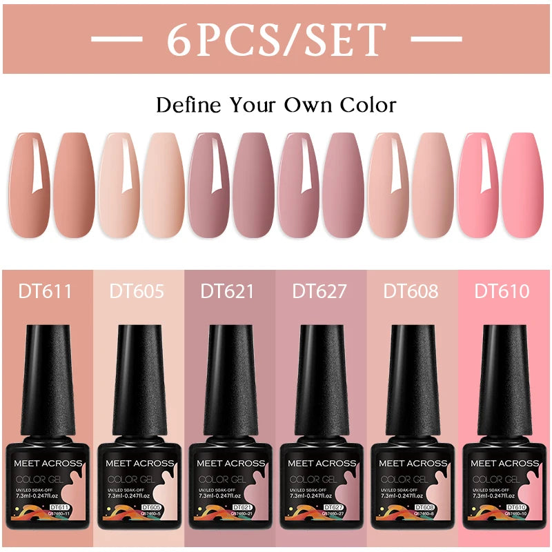 MEET ACROSS 6Pcs/Set 7.3ml Gel Nail Polish For Nails