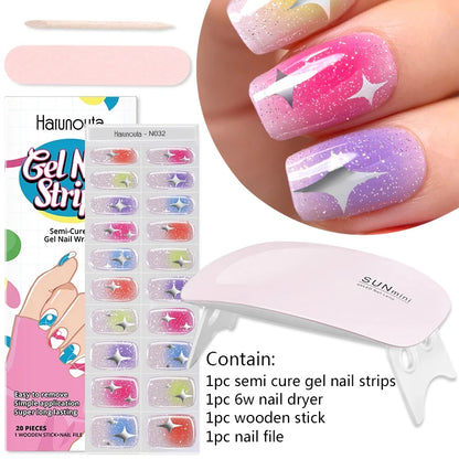 4pcs/set Sparkling Semi Cured Gel Nail Strips with Nail Dry Holographics