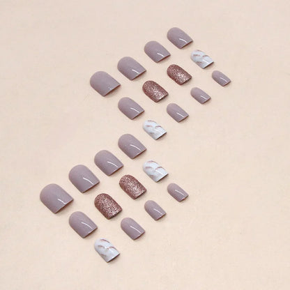 24pcs Short French Glossy Glitter Nails includes Jelly Gel and Nail File