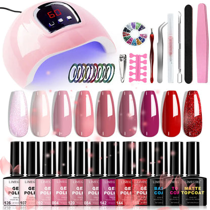 Limegirl DIY Nail Kit with 54W UV Nail Lamp_9 Colors Gel Polish Set Starter Kit