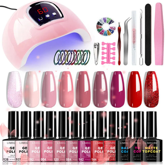 Limegirl DIY Nail Kit with 54W UV Nail Lamp_9 Colors Gel Polish Set Starter Kit