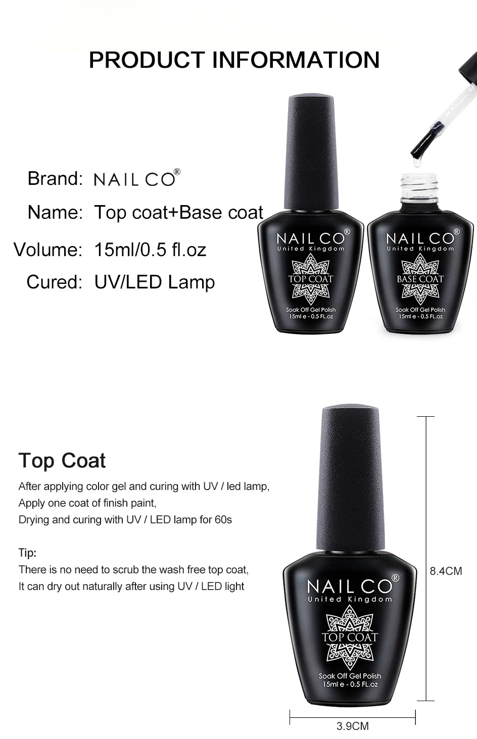 NAILCO 10/15ml Tempered Top Coat Gel Polish
