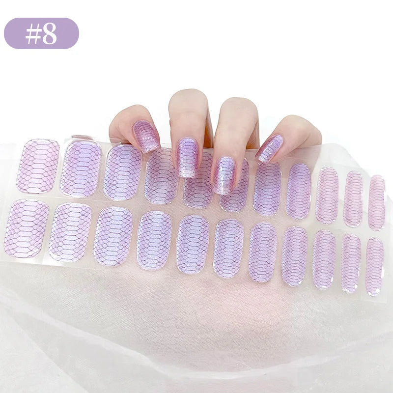 22 Tips Gradient Colorful Semi-cured Gel Nail Strips Luminous Full Cover