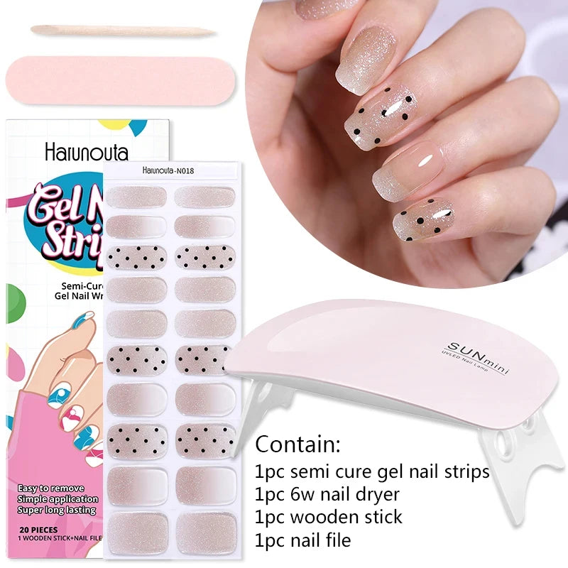 4pcs/set Sparkling Semi Cured Gel Nail Strips with Nail Dry Holographics
