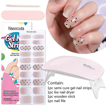 4pcs/set Sparkling Semi Cured Gel Nail Strips with Nail Dry Holographics