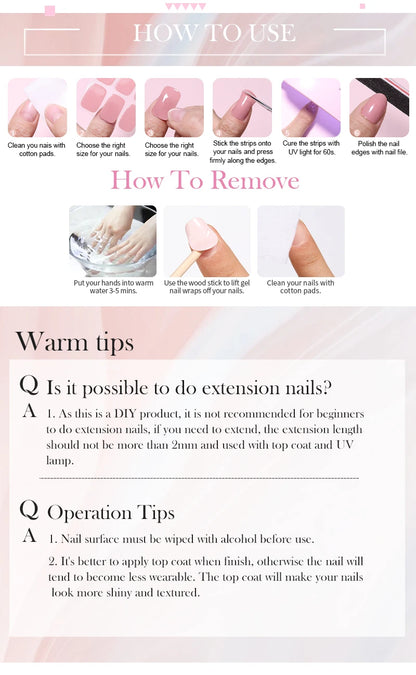 Harunouta 4pcs/set French Semi Cured Gel Nail Strips with Nail Lamp