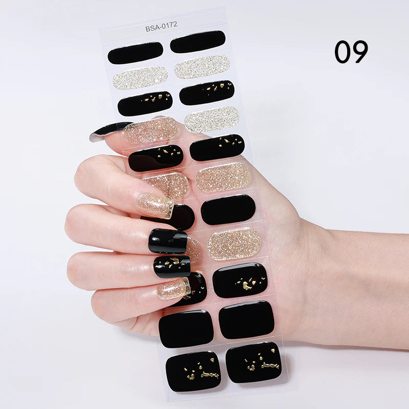 22 Tips Gradient Colorful Semi-cured Gel Nail Strips Luminous Full Cover