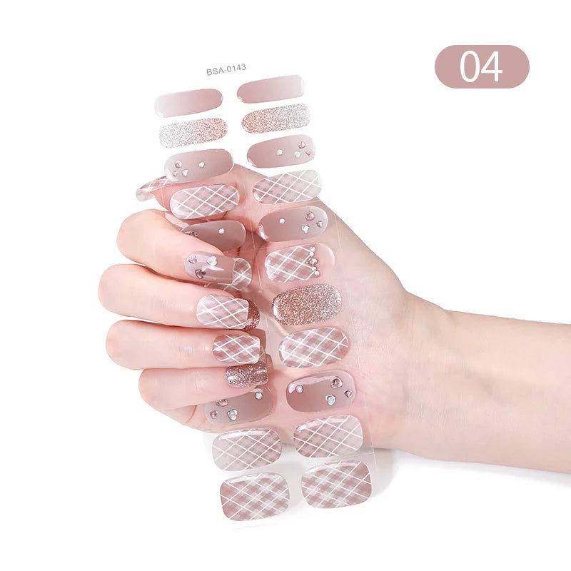 22 Tips Gradient Colorful Semi-cured Gel Nail Strips Luminous Full Cover