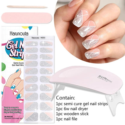4pcs/set Sparkling Semi Cured Gel Nail Strips with Nail Dry Holographics