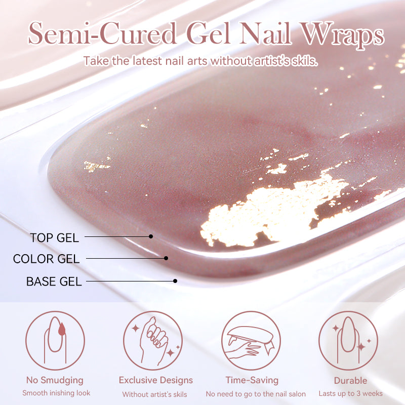 4pcs/set Sparkling Semi Cured Gel Nail Strips with Nail Dry Holographics
