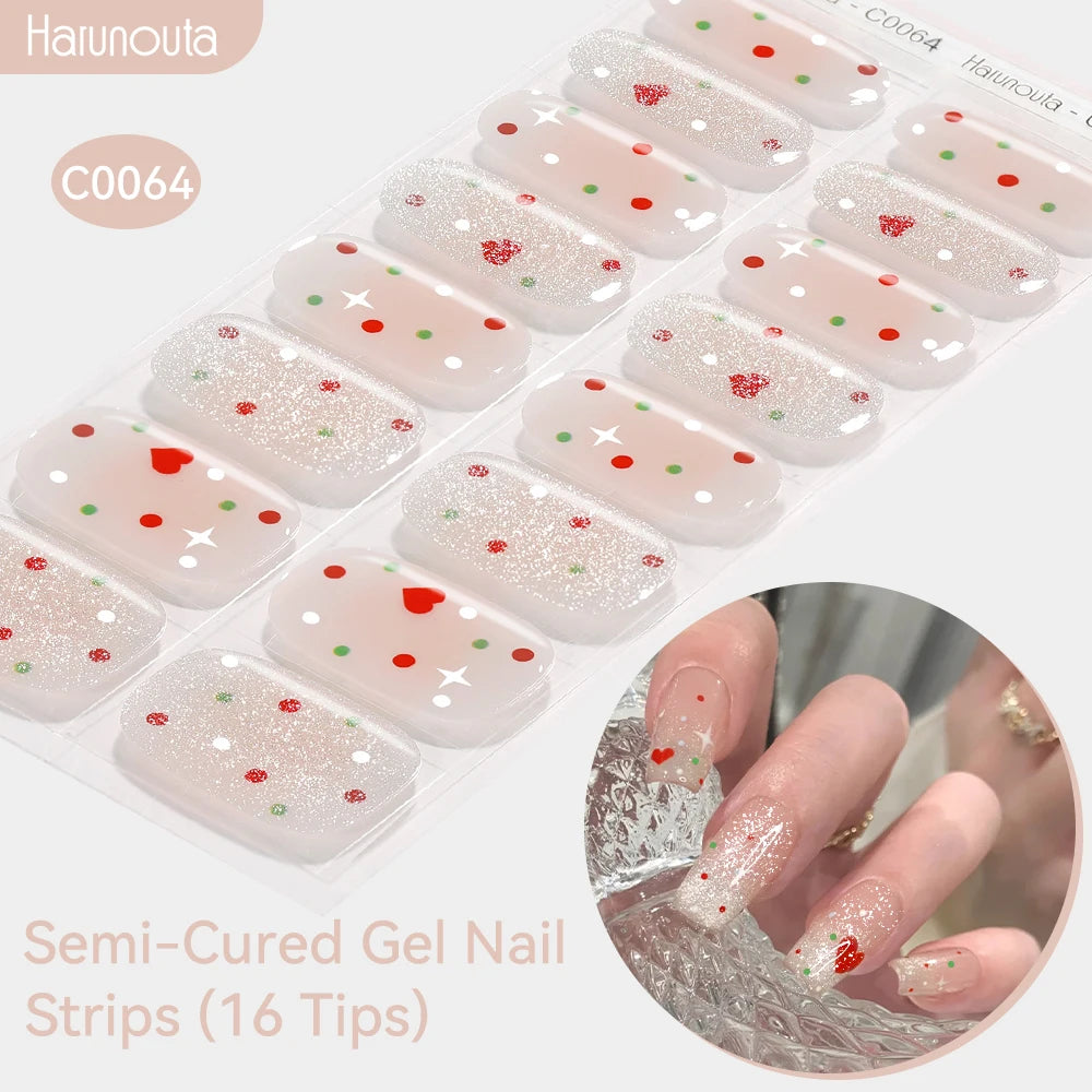 Gradient Auroras Semi Cured Sparkly Gel Nail Strips with UV/LED Nail Lamps