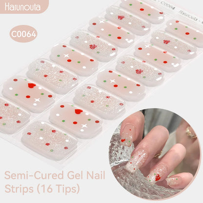 Gradient Auroras Semi Cured Sparkly Gel Nail Strips with UV/LED Nail Lamps