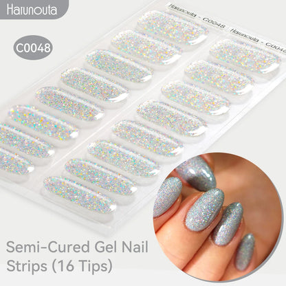 Gradient Auroras Semi Cured Sparkly Gel Nail Strips with UV/LED Nail Lamps