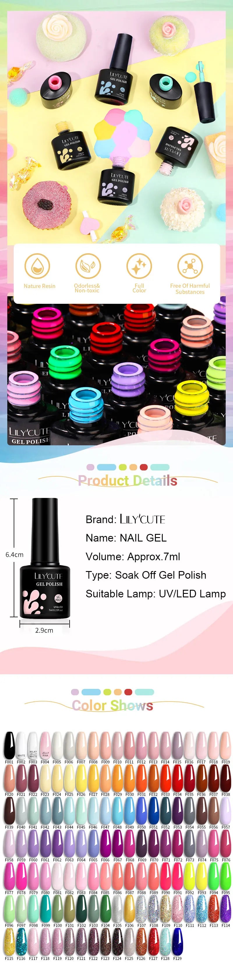 LILYCUTE 5pc/Set 7ML Semi Permanent UV Gel Polish Long Lasting Design