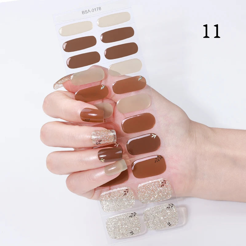 22 Tips Gradient Colorful Semi-cured Gel Nail Strips Luminous Full Cover