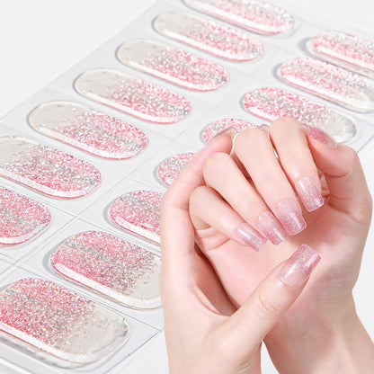 16 Tips Gradient Semi Cured Gel Nail Strips Shinning Cat Eye