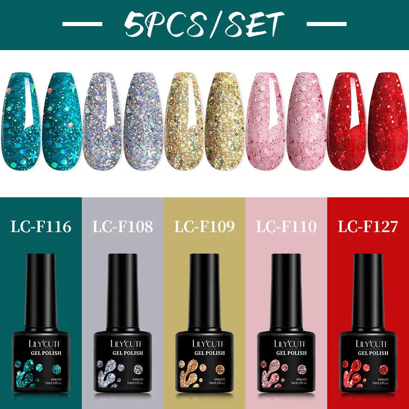 LILYCUTE 5pc/Set 7ML Semi Permanent UV Gel Polish Long Lasting Design