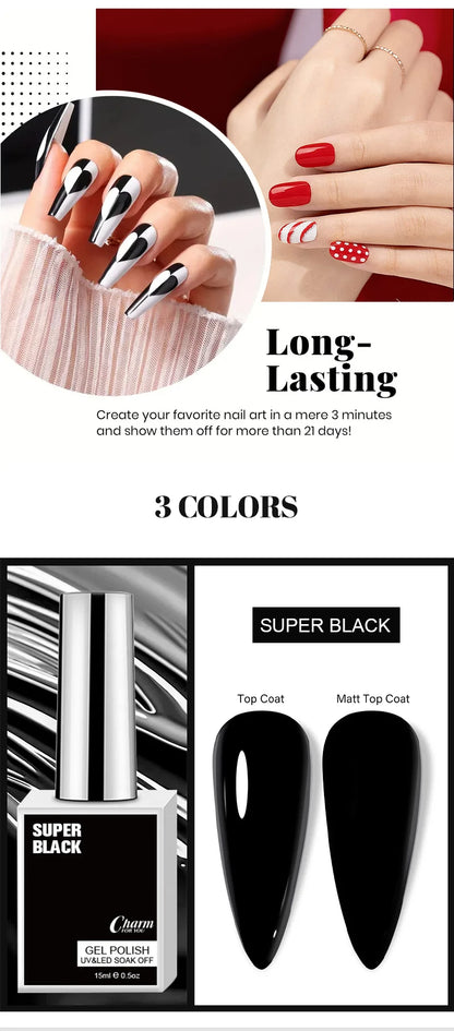 Charm 15ml Classic Gel Nail Polish Vibrant Black, White, and Red Shades