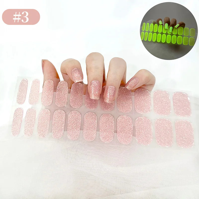 22 Tips Gradient Colorful Semi-cured Gel Nail Strips Luminous Full Cover