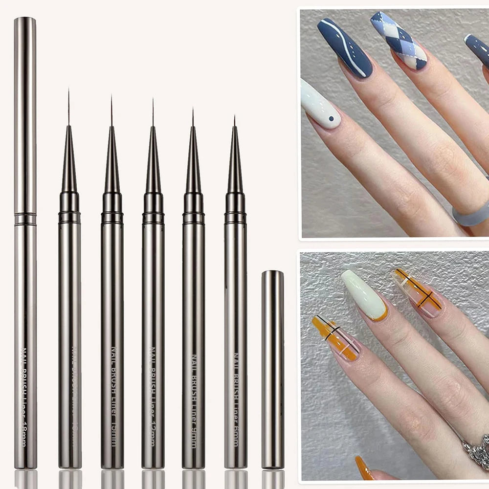 Silver Thin Nail Liner Brush 6/9/12/15/18mm